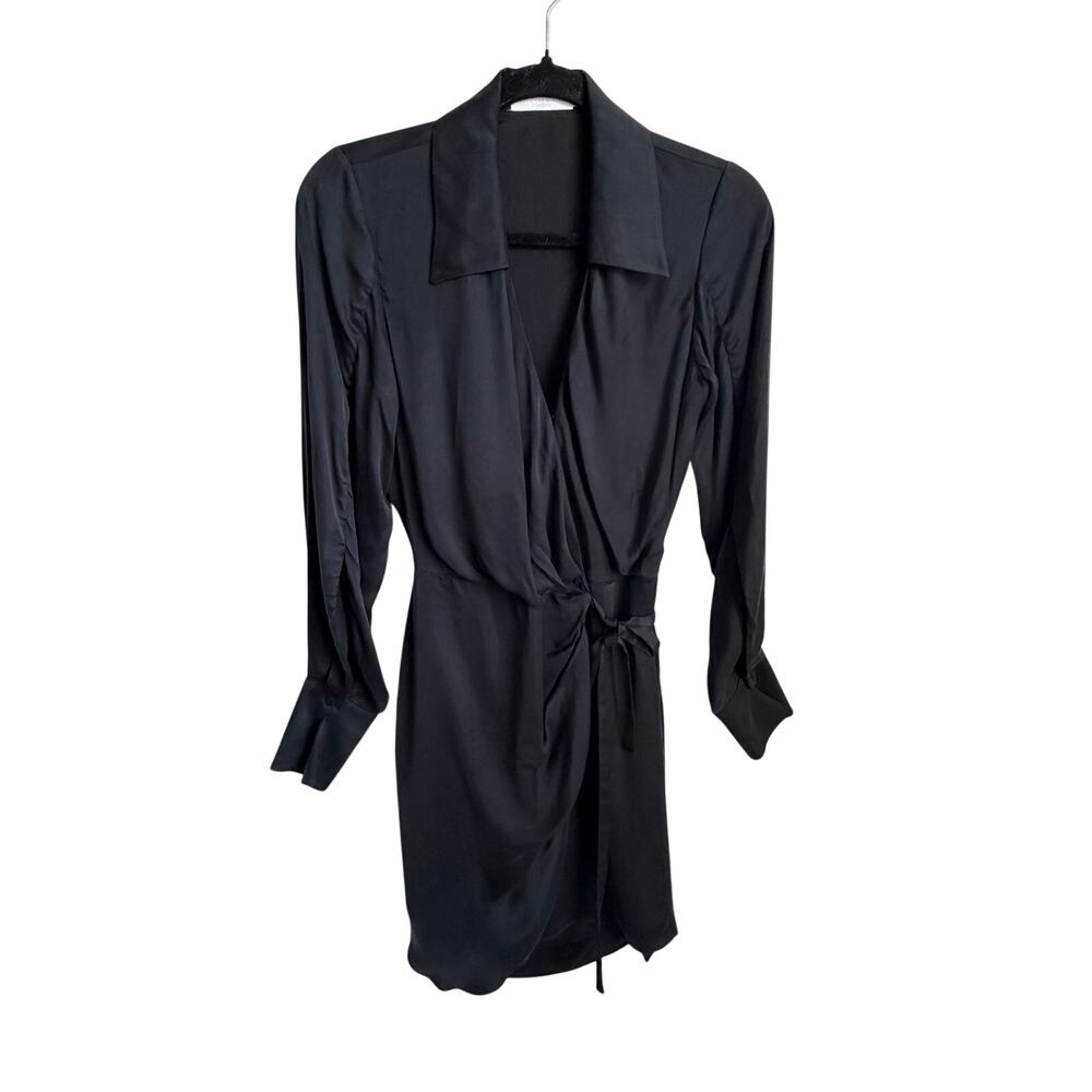 Jonathan Simkhai Standard Destiny Cutout Long Sleeve Wrap Dress Black Women's S - Picture 3 of 8